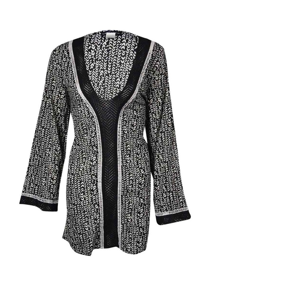 La Blanca Women's Crochet Trim Printed Tunic Swim Cover (S  Black)
